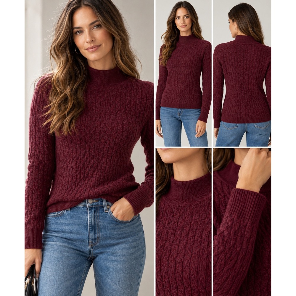 Gap Womens Burgundy Pointelle Knit Turtleneck Wool Blend Sweater M 792204-02-1